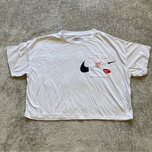 Nike Dri-FIT White Cropped Tee Large Pocket Swoosh Just Do It Shirt